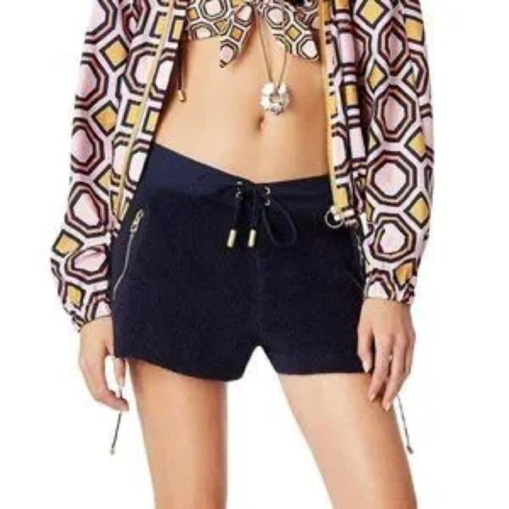 Tory Burch Josie Towel Terry Cover-Up Shorts in Blue, size 6